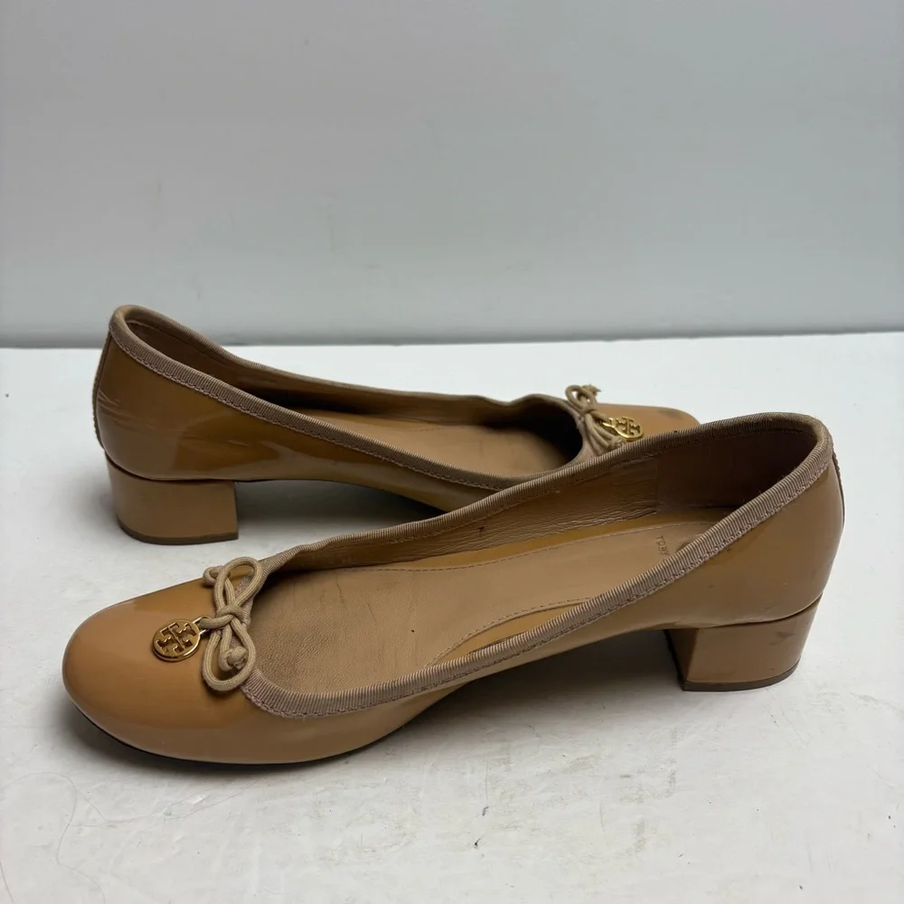 Tory Burch Chelsea Block Heel Tan Nude Women's Shoes Patent Leather size 9